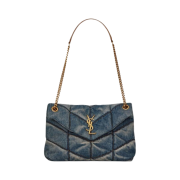 Saint Laurent Puffer Small Chain Bag In Quilted Vintage Denim And Suede Rodeo Blue
