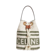 Celine Teen Drawstring in Striped Textile with Celine and Calfskin Khaki Tan