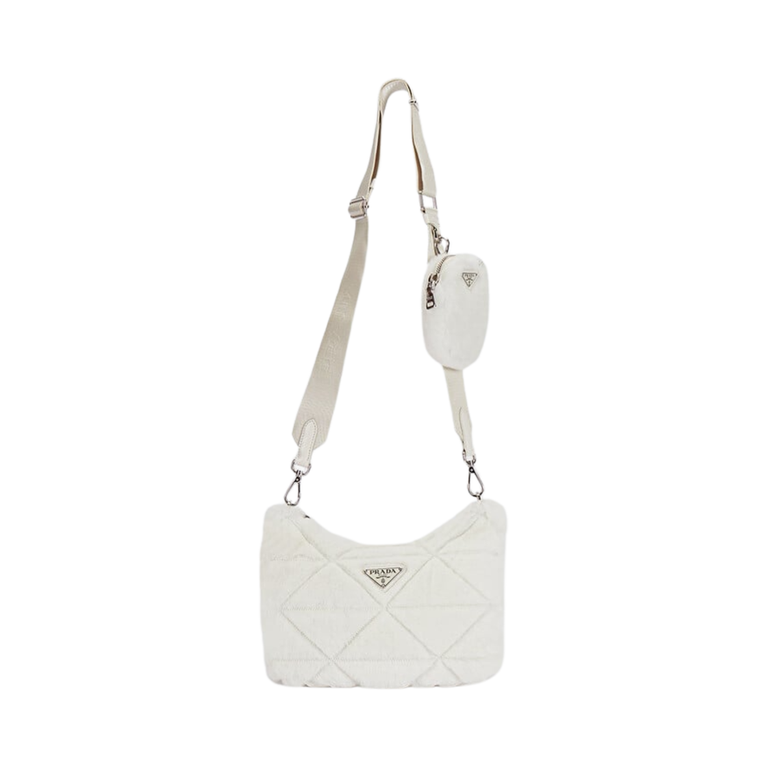 1BC151-2EC9-F0009 Prada Shearling Shoulder Bag White