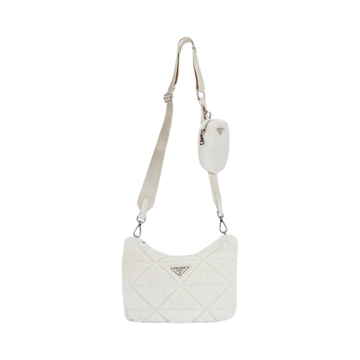Prada Shearling Shoulder Bag White