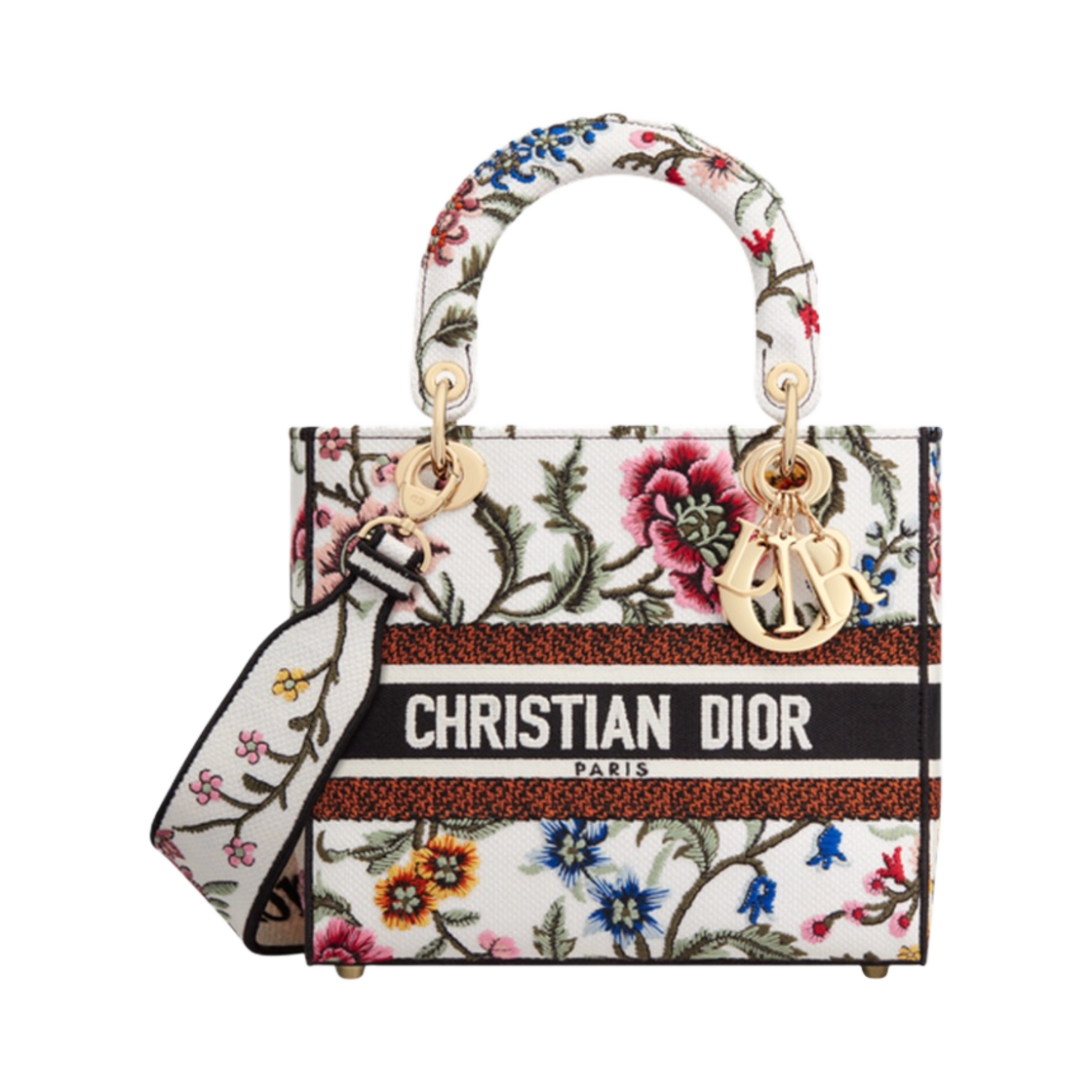 디올 미디움 레이디 D 라이트 백 쁘띠 플레르 자수 화이트 멀티컬러(Dior Medium Lady D Lite Bag Petites Fleurs Embroidery White Multicolor) - 1