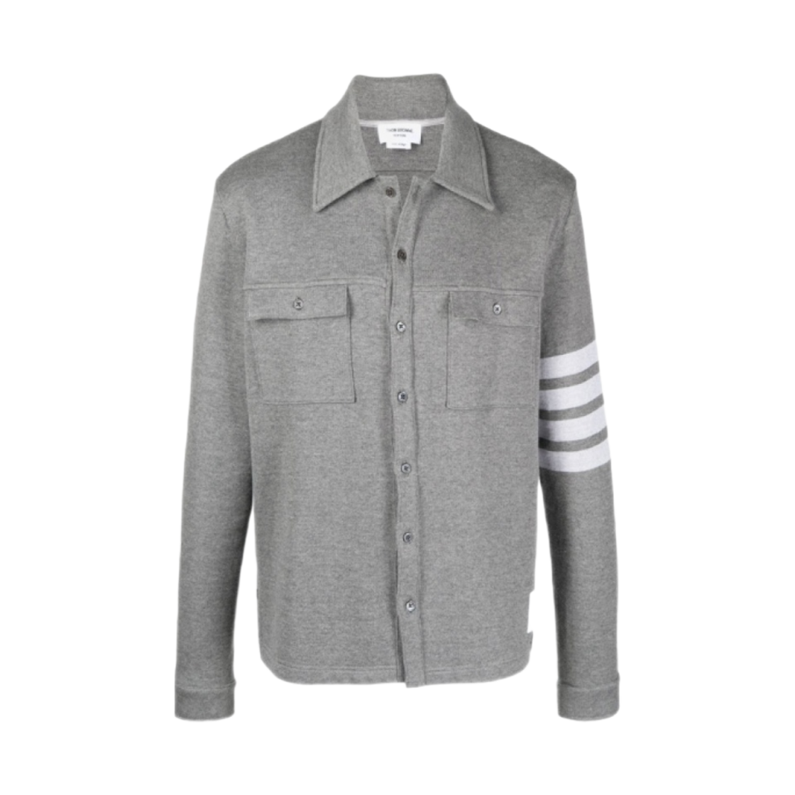 톰브라운 더블 페이스 코튼 니트 사선 버튼 다운 셔츠 자켓 미디움 그레이(Thom Browne Double Face Cotton Knit 4-Bar Button Down Shirt Jacket Medium Grey) - 1