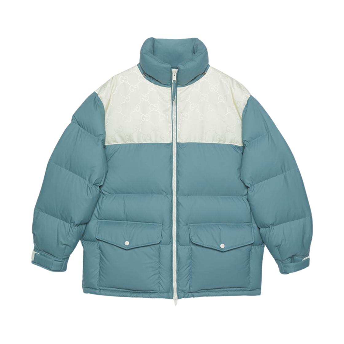 구찌 나일론 다운 자켓 GG 인서트 블루 그레이(Gucci Nylon Down Jacket with GG Inserts Blue Grey) - 2
