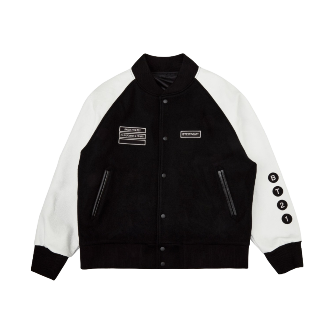 프라그먼트 x BT21 바시티 자켓 블랙 화이트(Fragment x BT21 Varsity Jacket Black White)