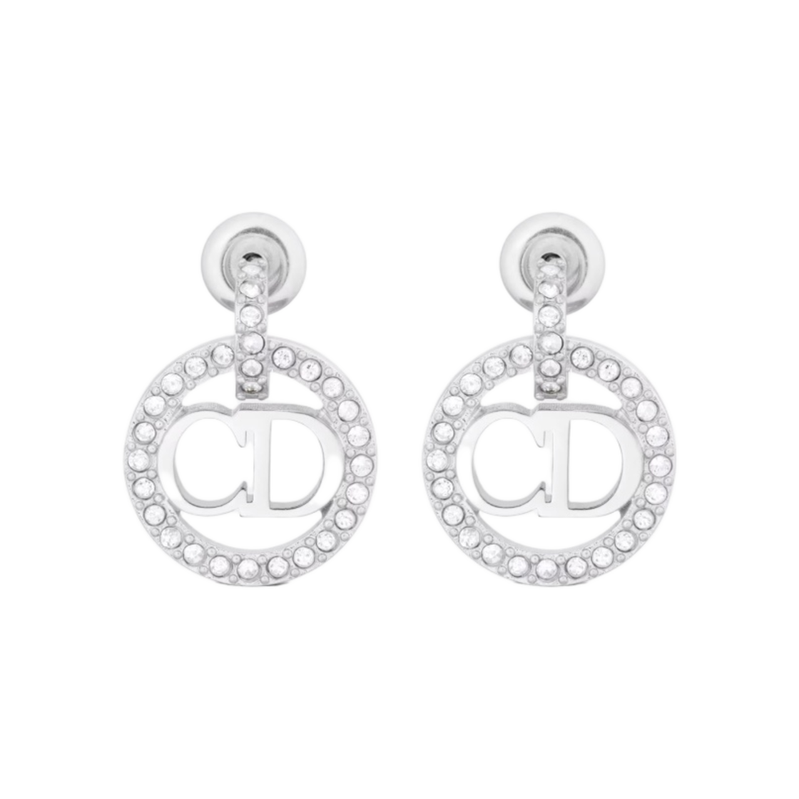 (W) 디올 클레어 D 룬 이어링 실버 피니쉬 메탈 실버 톤 크리스탈((W) Dior Clair D Lune Earrings Silver Finish Metal Silver Tone Crystals) - 1
