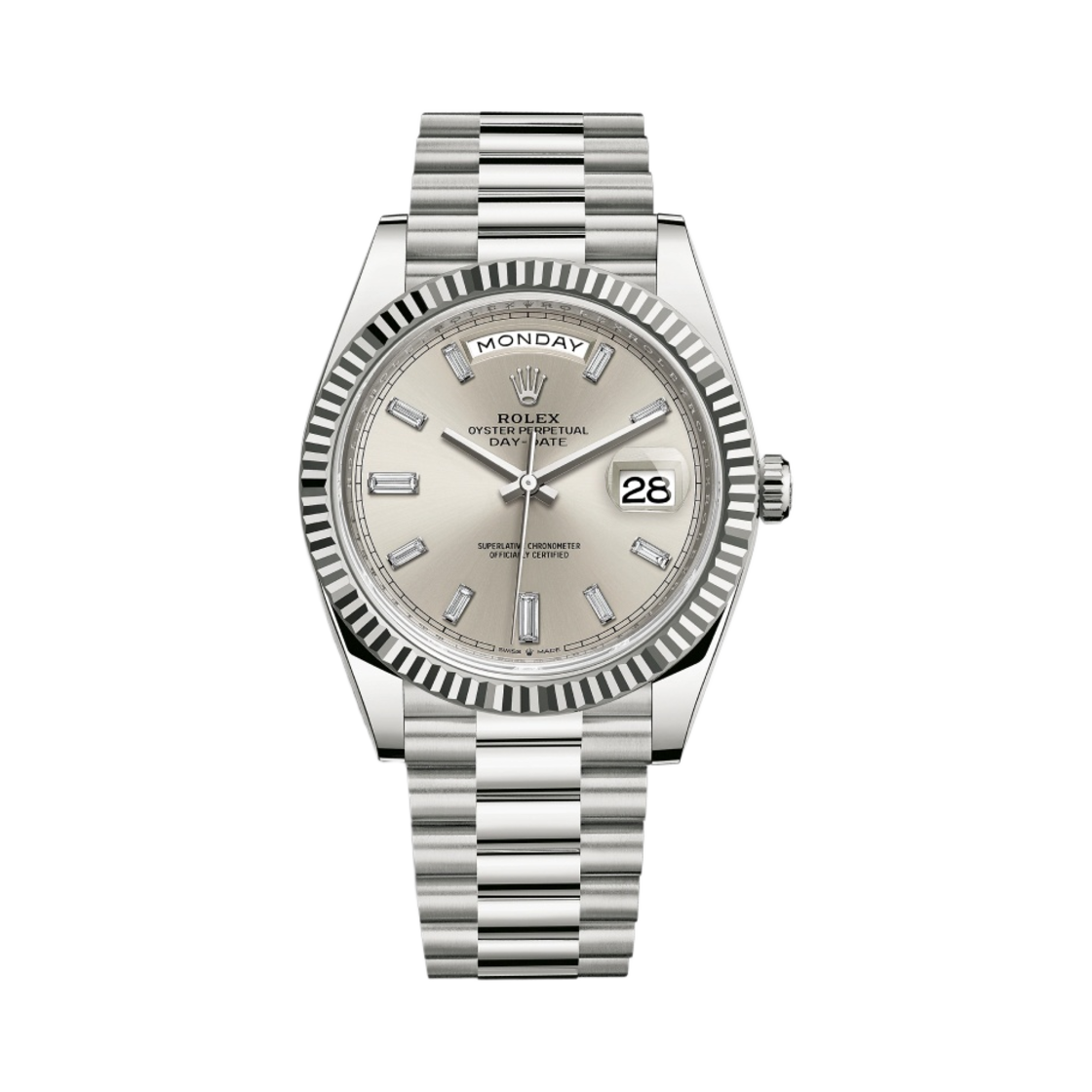 228239 Rolex Day-Date 40mm 228239 Silver Diamond-Set President - 대표 이미지 #1