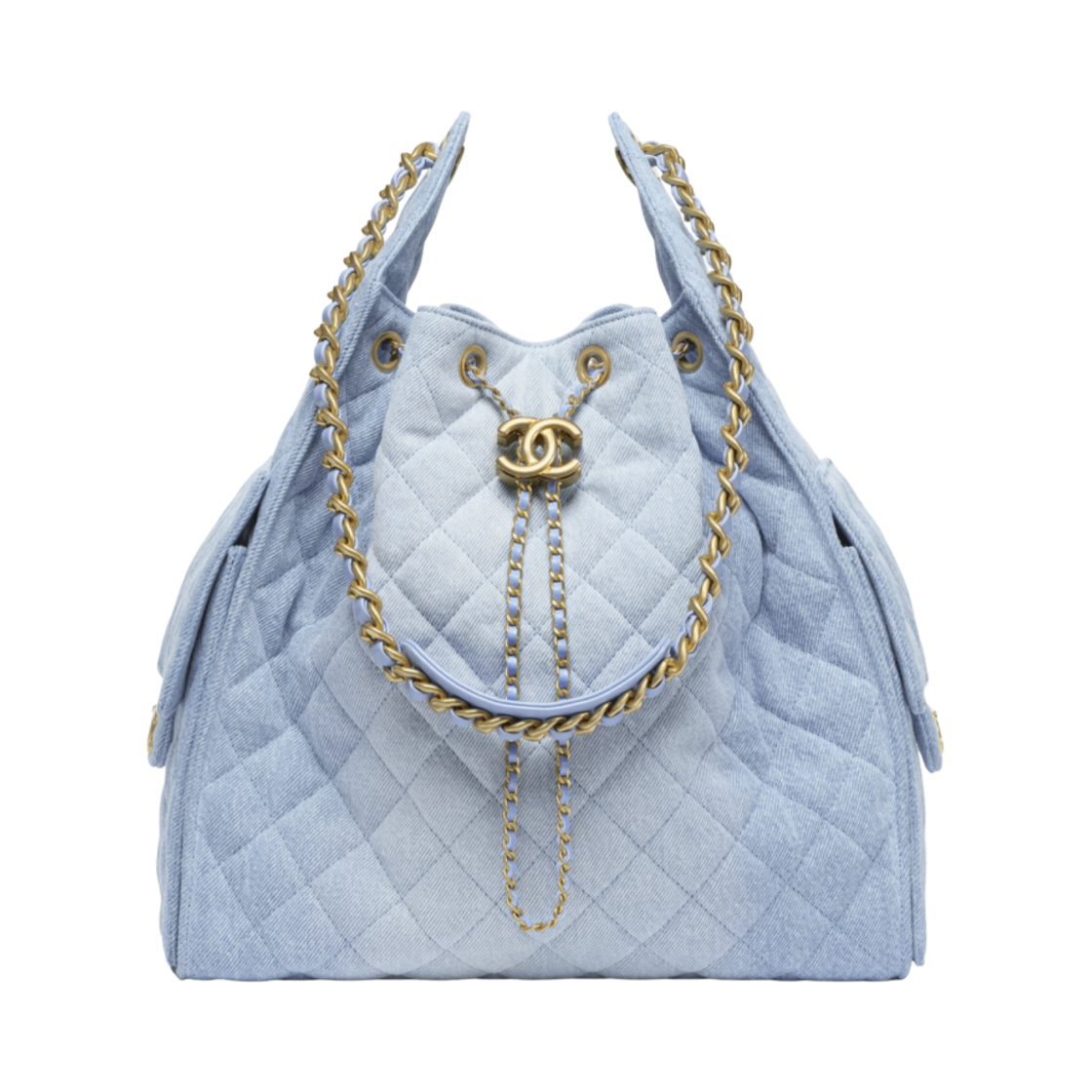 샤넬 25 미디움 핸드백 워시드 데님 & 골드 메탈 블루