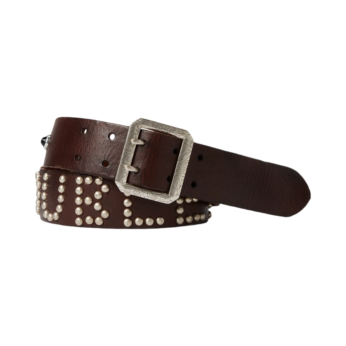 더블알엘 스터드 로고 레더 벨트 다크 브라운(Double RL Studded Logo Leather Belt Dark Brown)