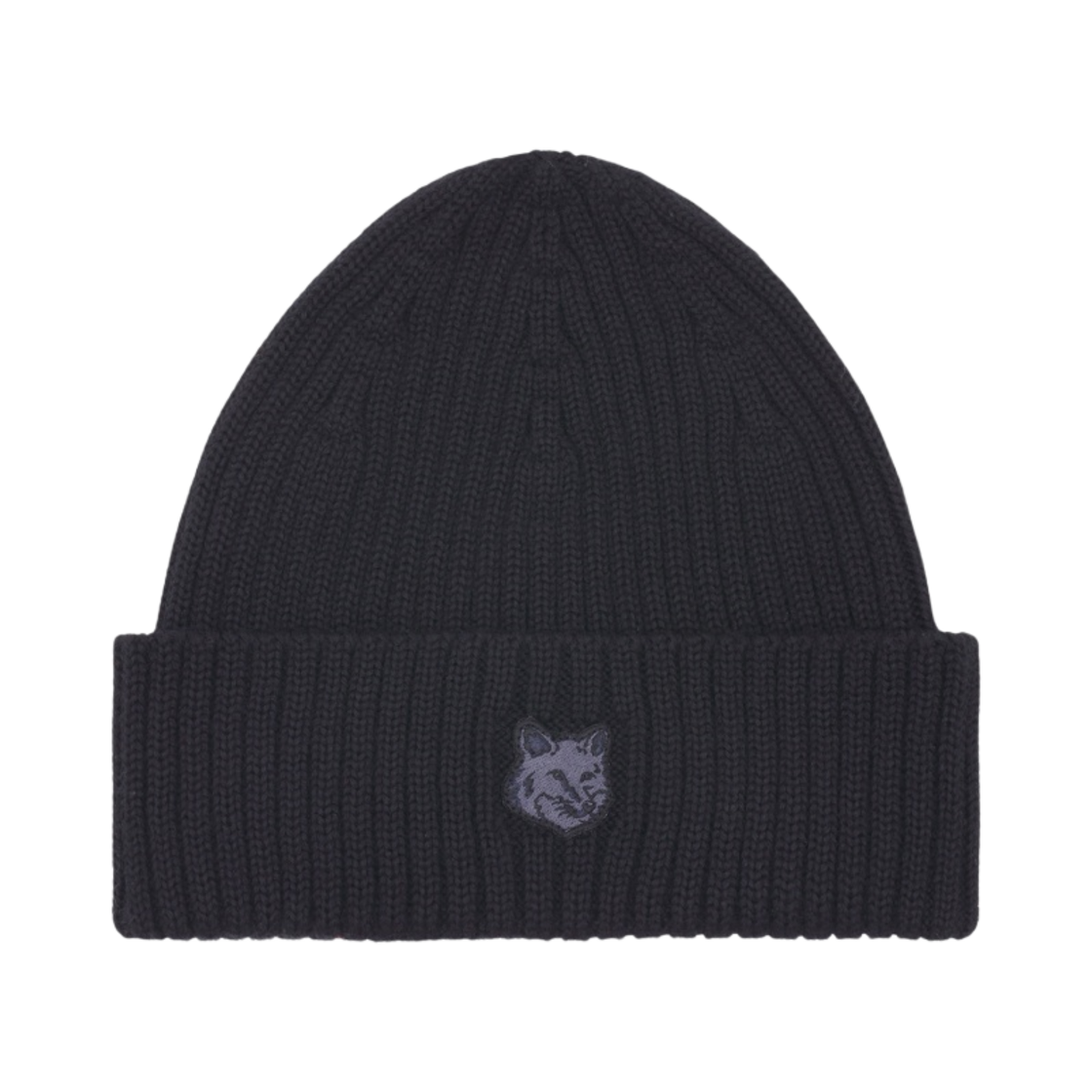 메종 키츠네 볼드 폭스 패치 립드 비니 블랙(Maison Kitsune Bold Fox Patch Ribbed Beanie Black)