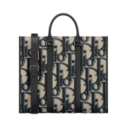 Dior East-West Tote Bag Maxi Oblique Jacquard Beige Black