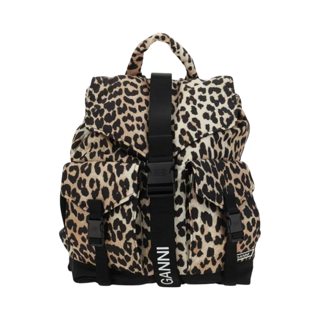 (W) 가니 프린티드 드로우스트링 백팩 레오파드((W) Ganni Printed Drawstring Backpack Leopard)