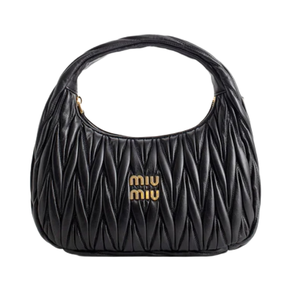 5BC153-N88-F0002 Miu Miu Wander Matelasse Nappa Leather Hobo Bag Black