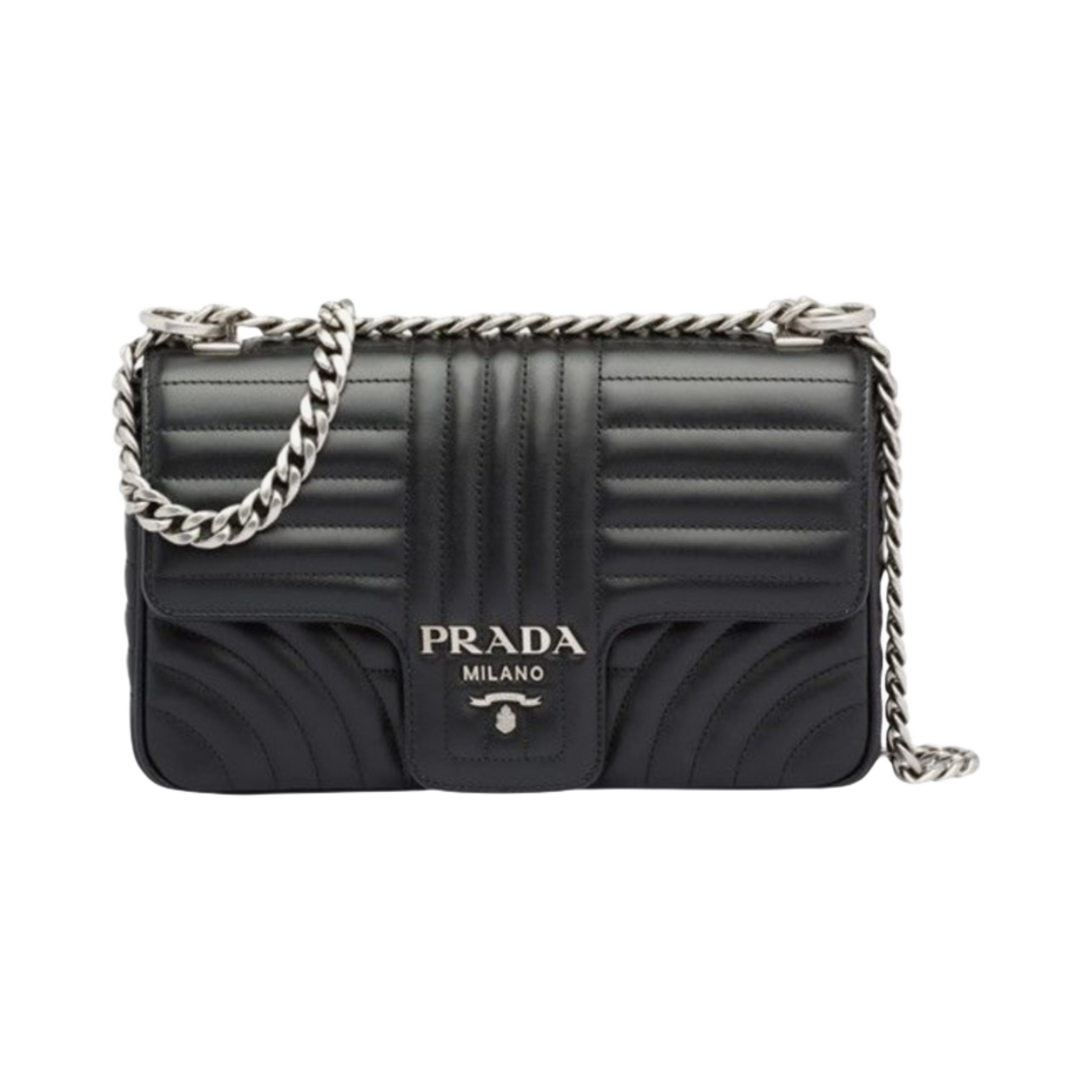 프라다 미디움 다이어그램 레더 숄더백 블랙