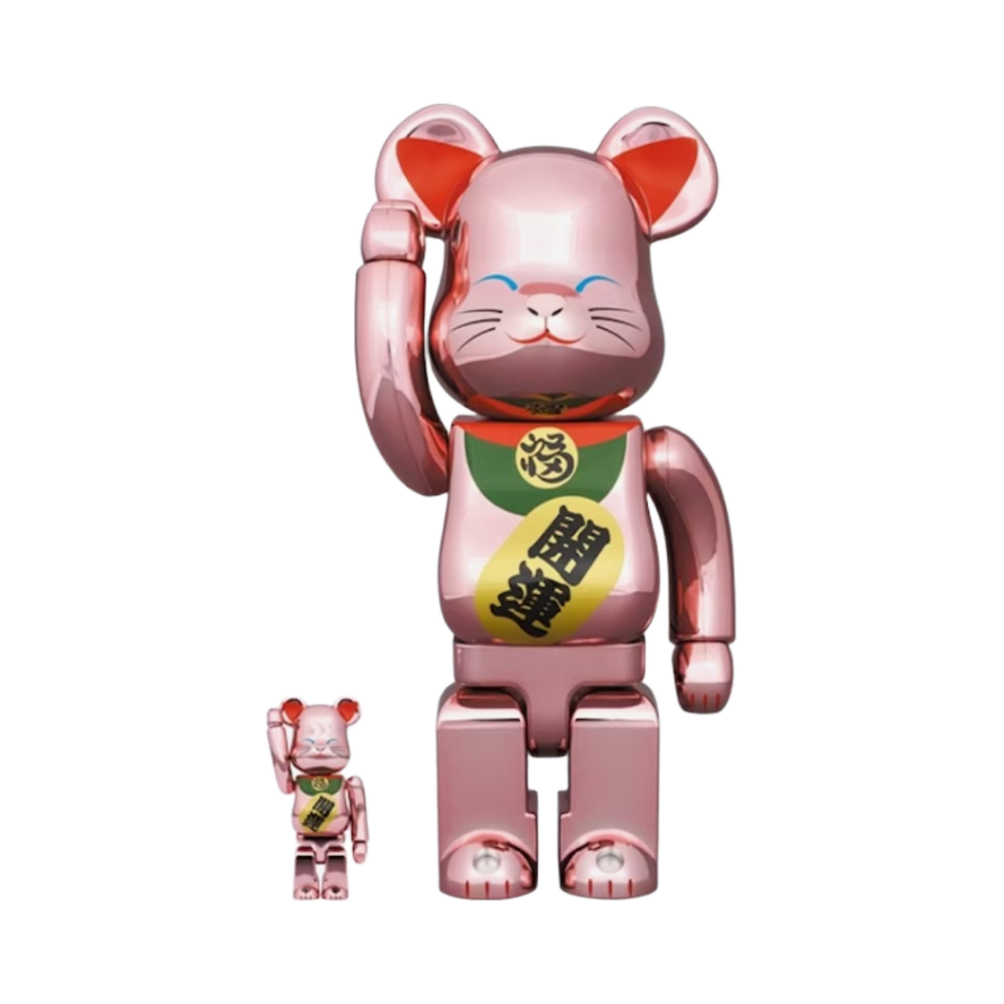 베어브릭 x 메디콤 토이 마네키 네코 굿 럭 피치 골드 플레팅 100% & 400% 세트(Bearbrick x Medicom Toy Maneki Neko Good Luck Peach Gold Plated 100% & 400% Set) - 1