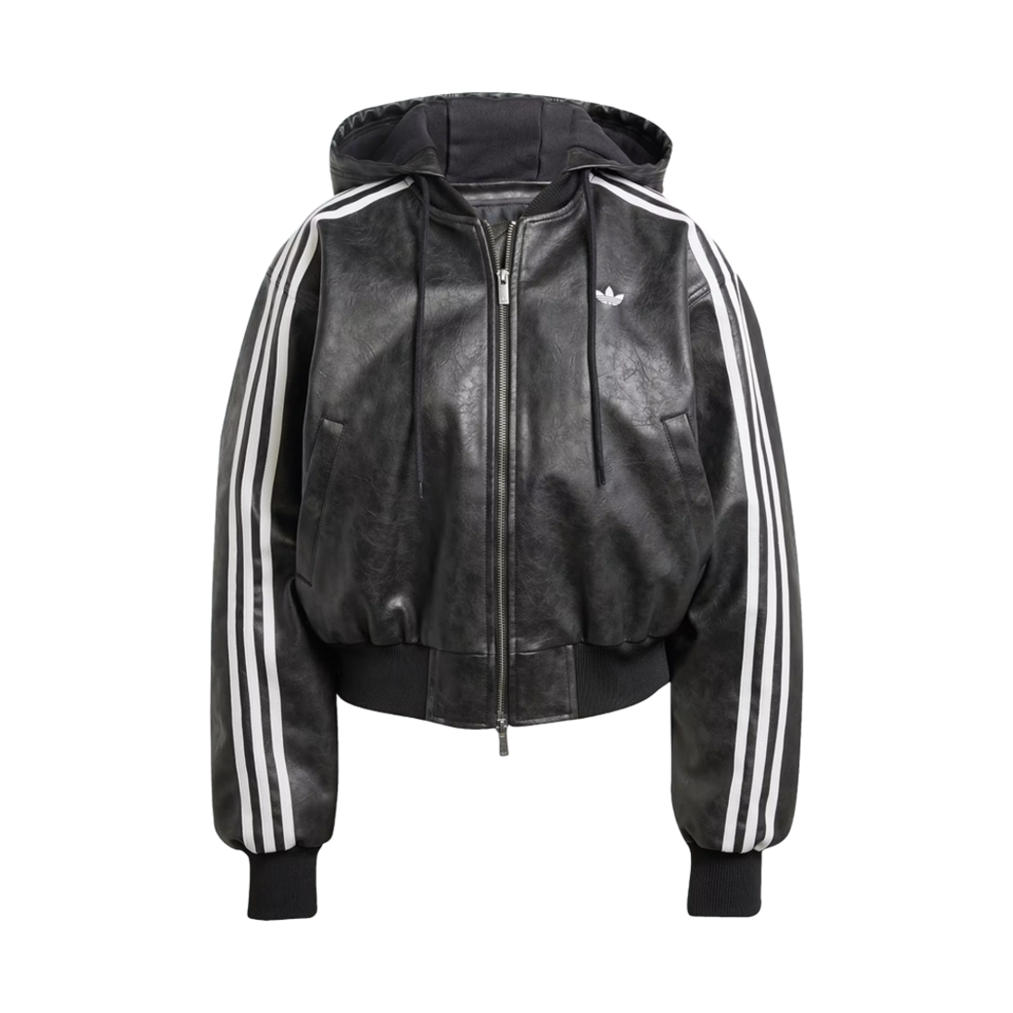 (W) 아디다스 아딜레늄 시즌 3 빈티지 포우 레더 자켓 블랙 - KR 사이즈((W) Adidas Adilenium Season 3 Vintage Faux Leather Jacket Black - KR Sizing)