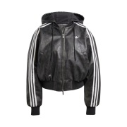 (W) Adidas Adilenium Season 3 Vintage Faux Leather Jacket Black - KR Sizing