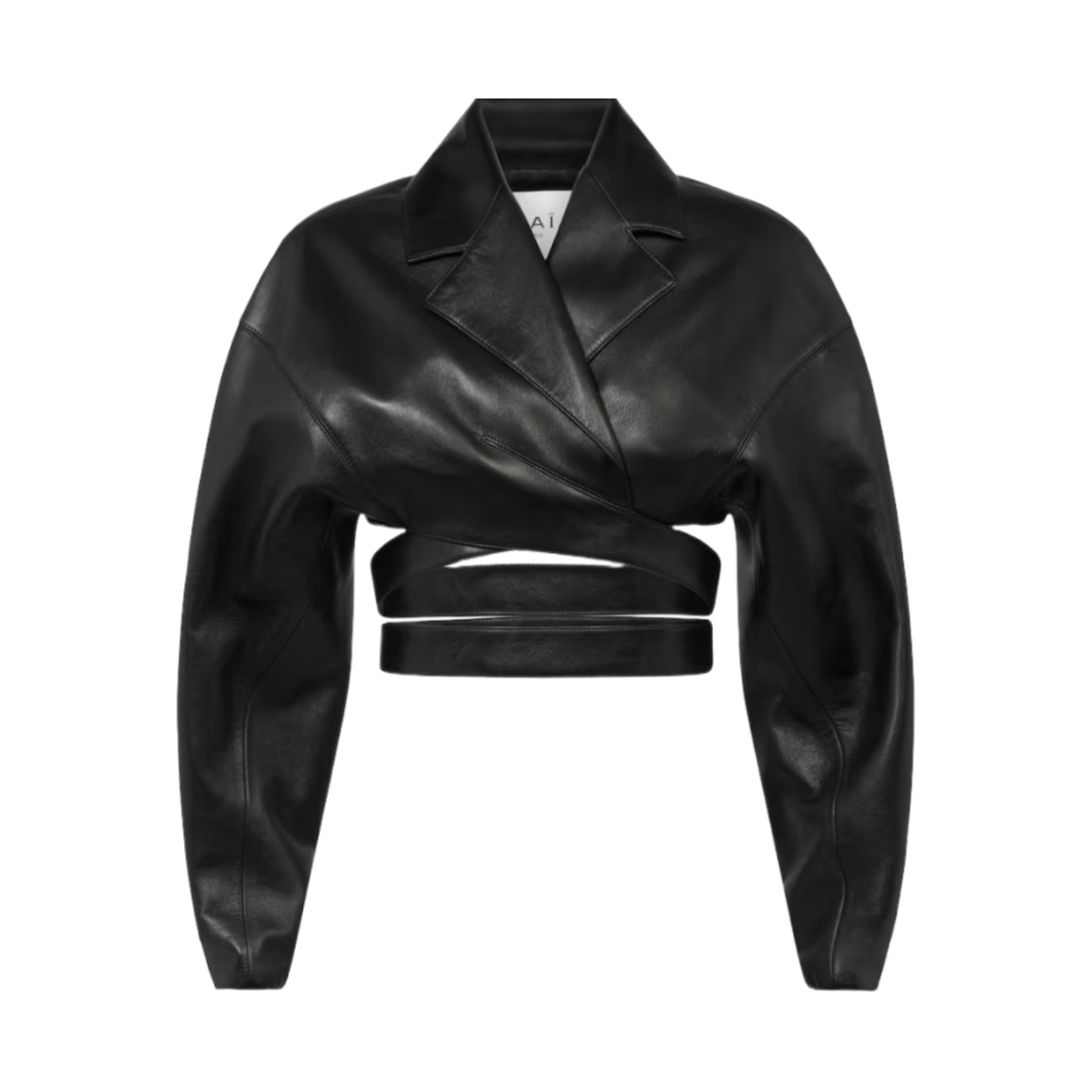 (W) 알라이아 레더 크로스 오버 자켓 블랙((W) Alaia Leather Cross Over Jacket Black)