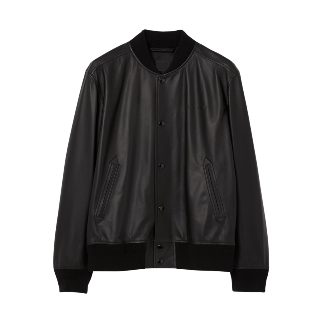 버버리 로고 엠보스드 레더 봄버 자켓 블랙