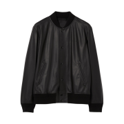 Burberry Logo Embossed Leather Bomber Jacket Black
