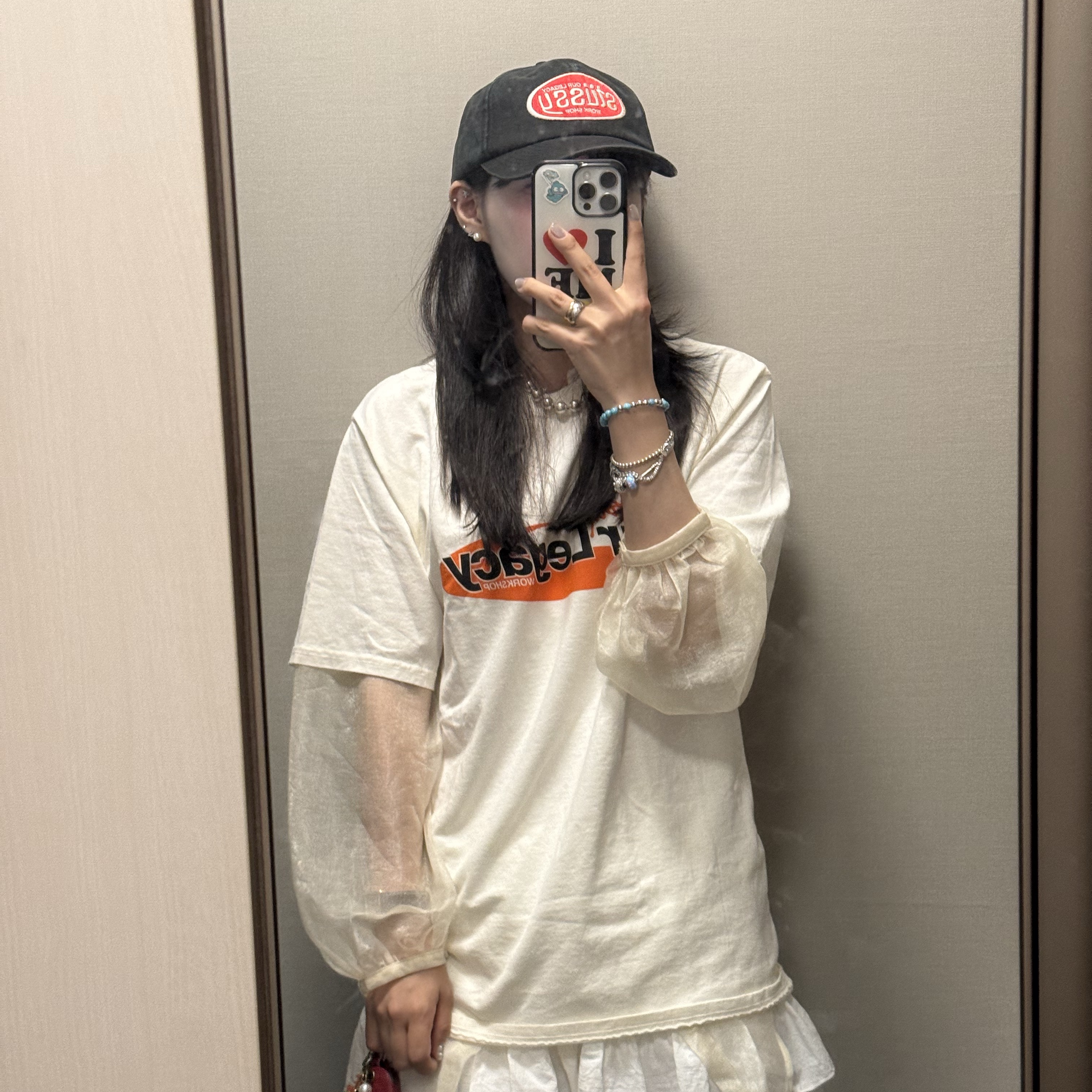 Stussy x Our Legacy Work Shop Swirl Pigment Dyed T-Shirt Natural 착용 스타일 - 1