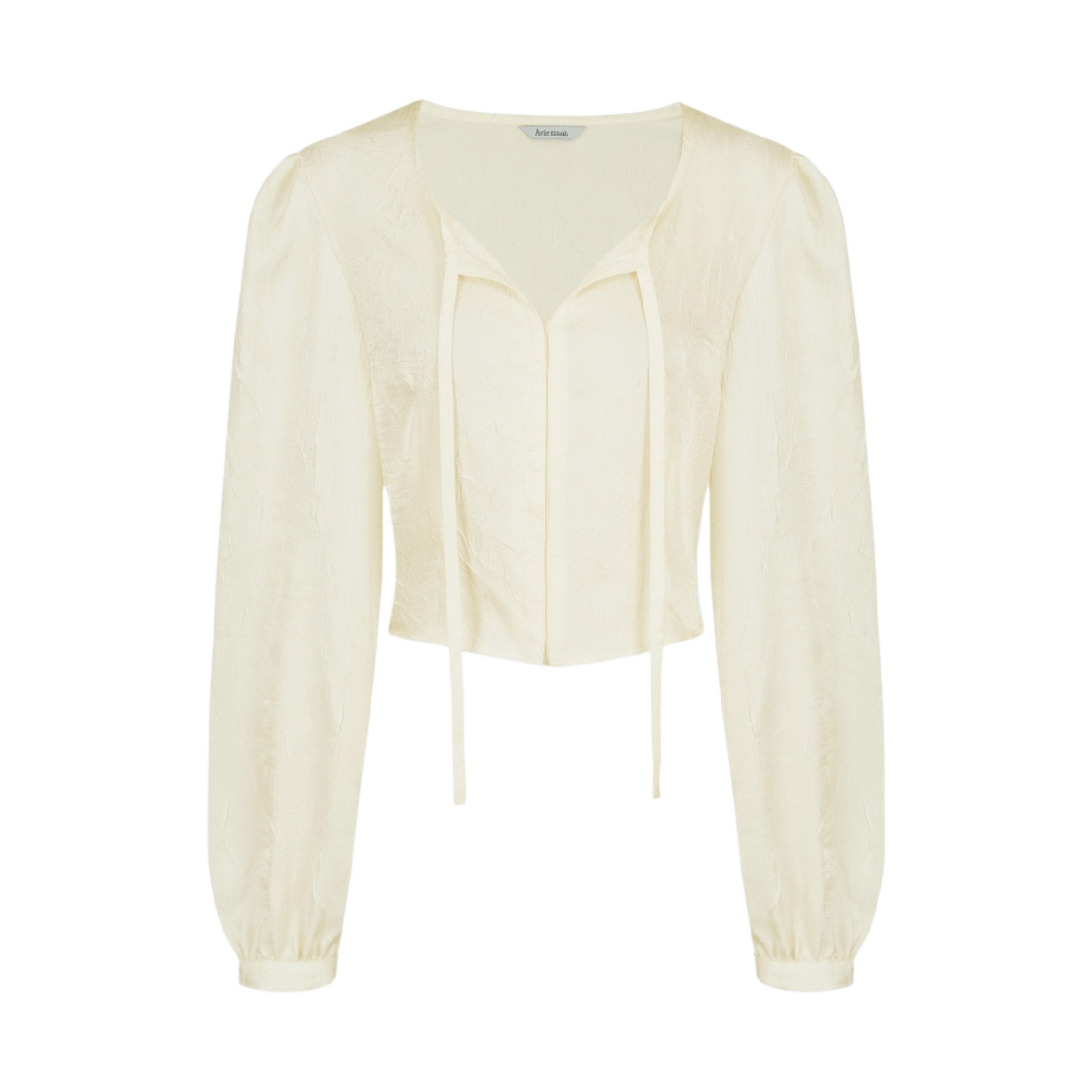 (W) 아비에무아 크링클 새틴 타이 블라우스 크림((W) Aviemuah Crinkle Satin Tie Blouse Cream) - 1