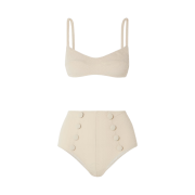 (W) Lisa Marie Fernandez Button Embellished Seersucker Bikini Off White