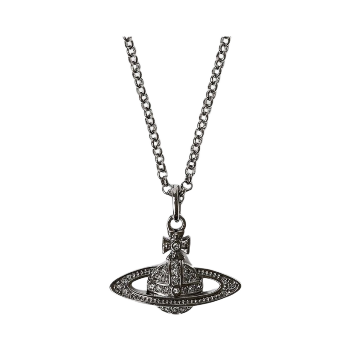 63020104-S108-CN Vivienne Westwood Mini Bas Relief Orb Pendant Ruthenium Black Diamond