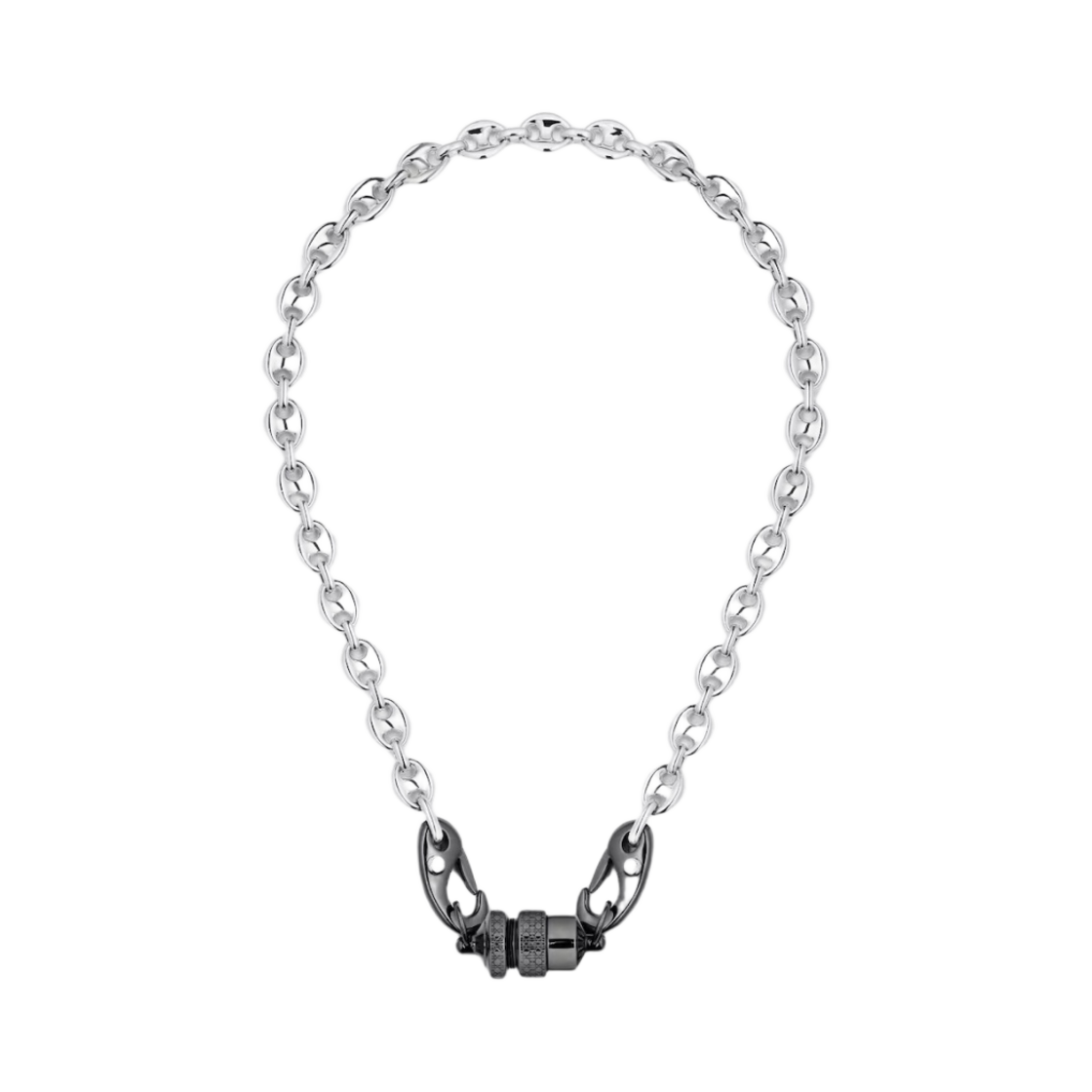 N2062HOMMT-D004 Dior Cylinder Cannage Necklace Silver Ruthenium Finish Brass