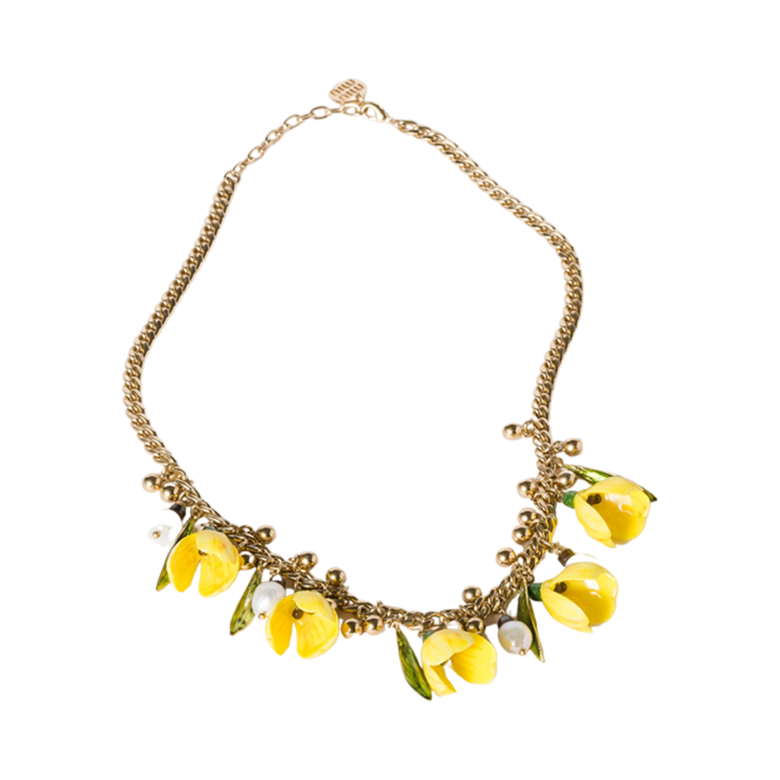 (W) 미우 미우 메탈 앤 레진 네클리스 골드 펄((W) Miu Miu Metal and Resin Necklace Gold Pearl) - 1