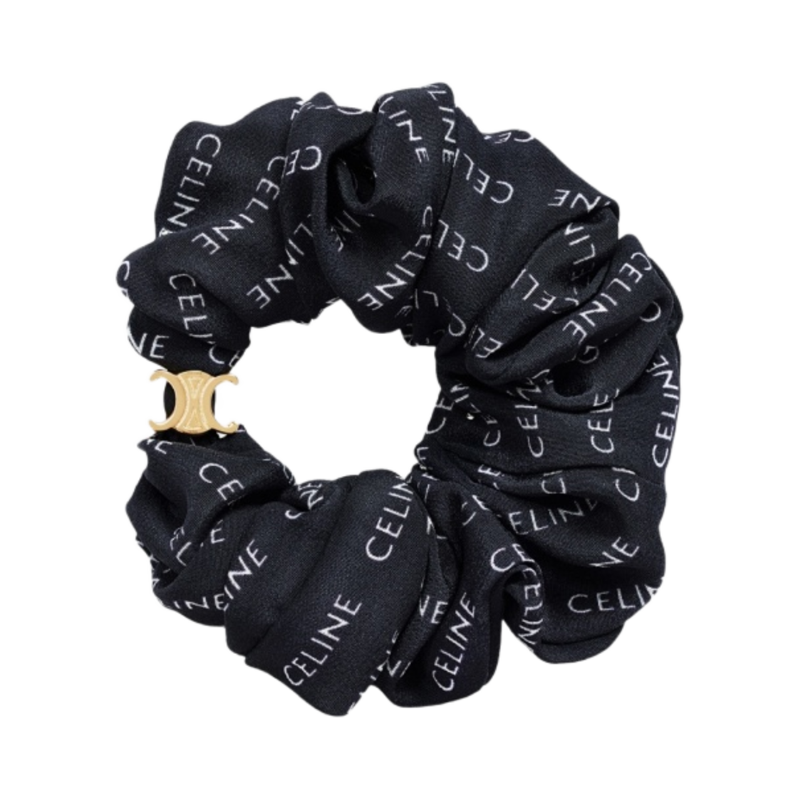 46Y352SIB-35OB (W) Celine Scrunchy Rayure Bracelet in Brass with Gold Finish and Black Silk Gold Black
