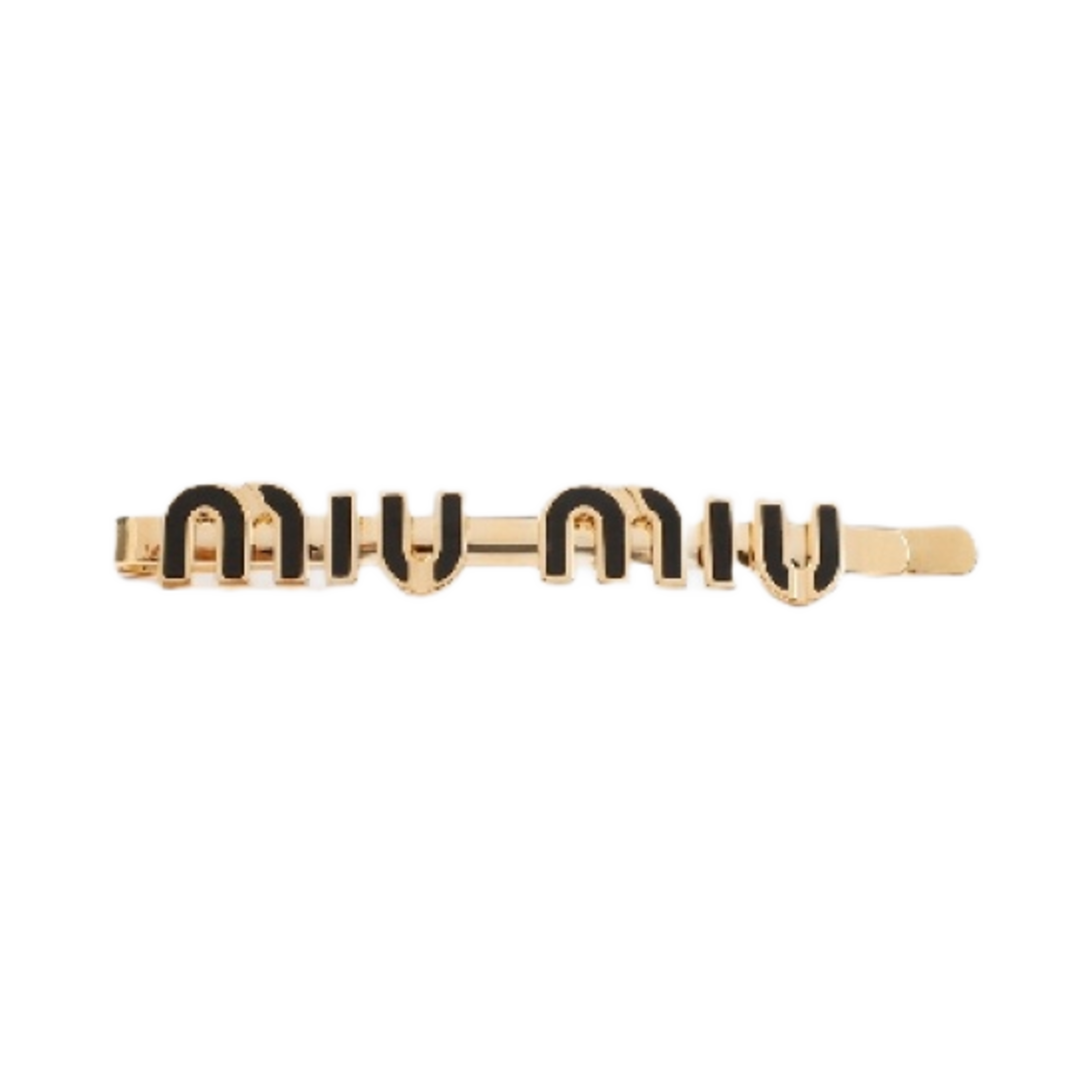 (W) 미우 미우 에나멜 메탈 헤어 클립 블랙((W) Miu Miu Enameled Metal Hair Clip Black)