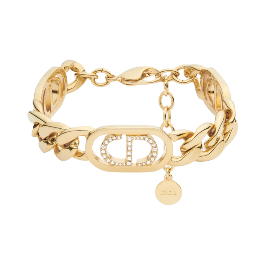 (W) 디올 30 몽테뉴 브레이슬릿 골드 피니쉬 메탈 화이트 크리스탈((W) Dior 30 Montaigne Bracelet Gold Finish Metal White Crystals) - 1
