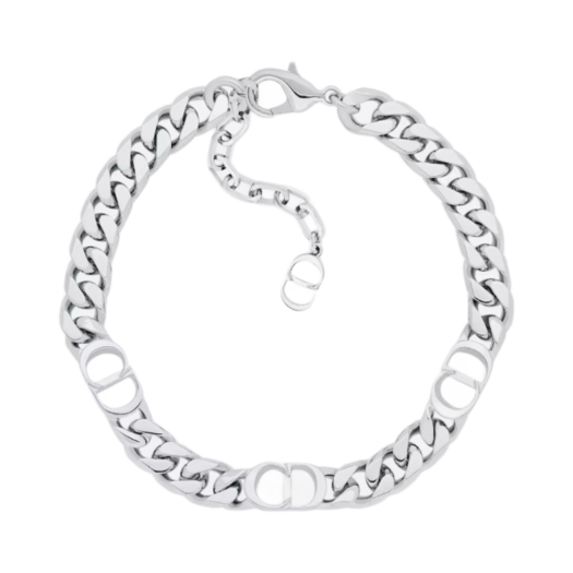 Dior CD Icon Thin Chain Link Bracelet Silver Finish Brass