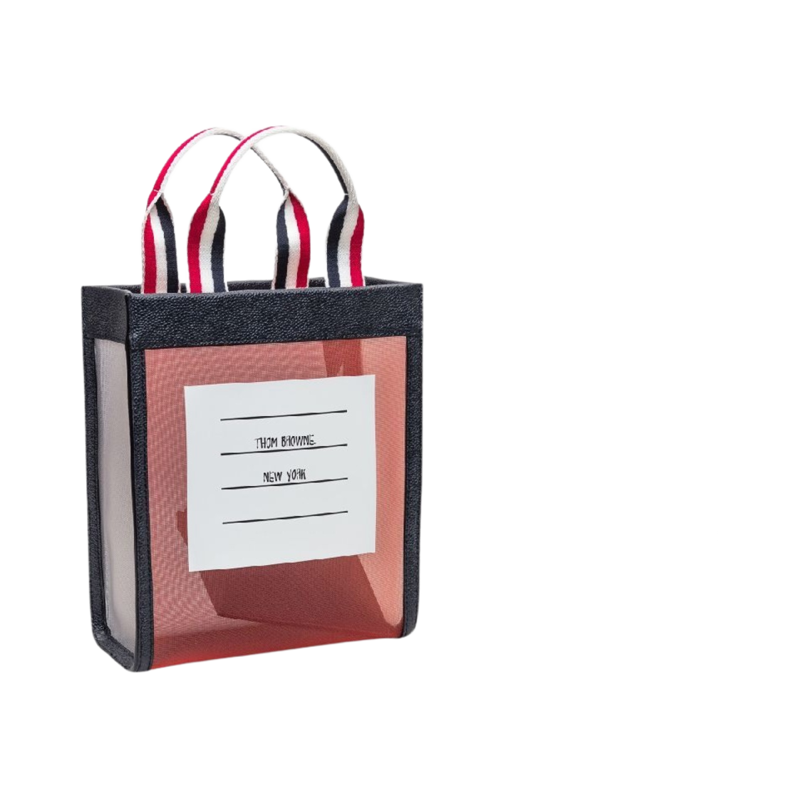 톰브라운 스몰 페이퍼 라벨 토트 RWB 핸들 펀믹스 메쉬 레드 블루 화이트(Thom Browne Small Paper Label Tote RWB Handles in Funmix Mesh Red Blue White) - 2