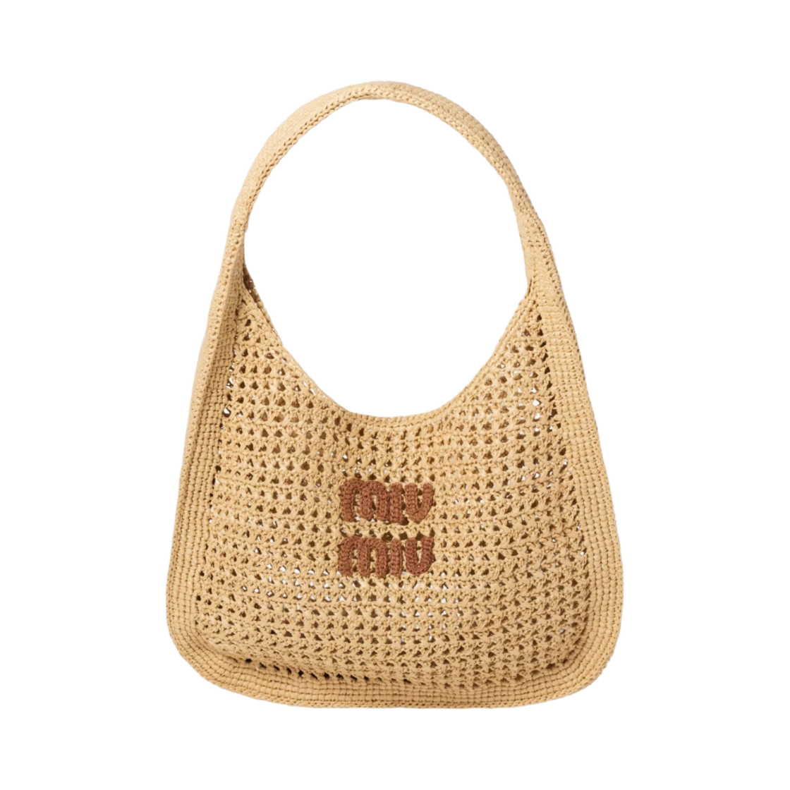 5BC116-2DO1-F0A5T Miu Miu Woven Fabric Hobo Bag Beige Cognac - 대표 이미지 #1
