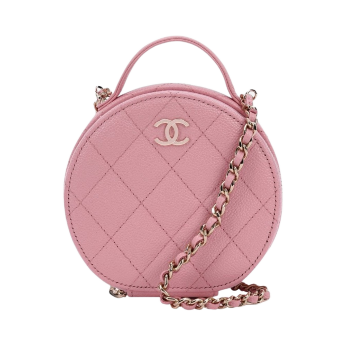 샤넬 스몰 체인 코스메틱 케이스 그레인드 카프스킨 & 골드 메탈 핑크