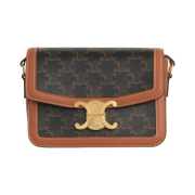 Celine Teen Triomphe Bag in Triomphe Canvas and Calfskin Tan