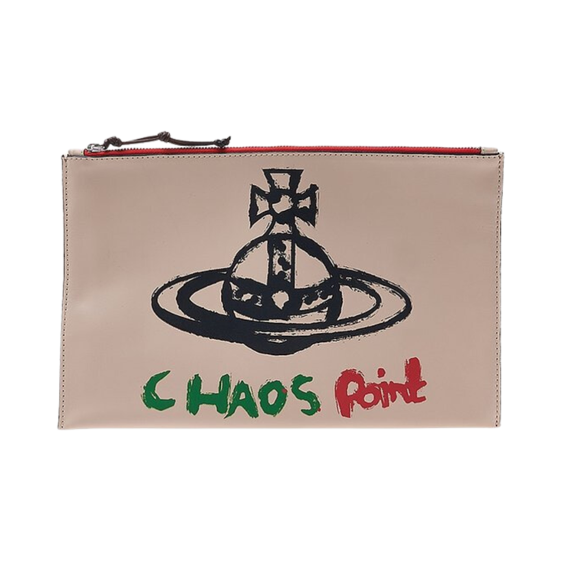 52040052-L003P-C401 Vivienne Westwood Studio Graphic Print Leather Clutch Beige