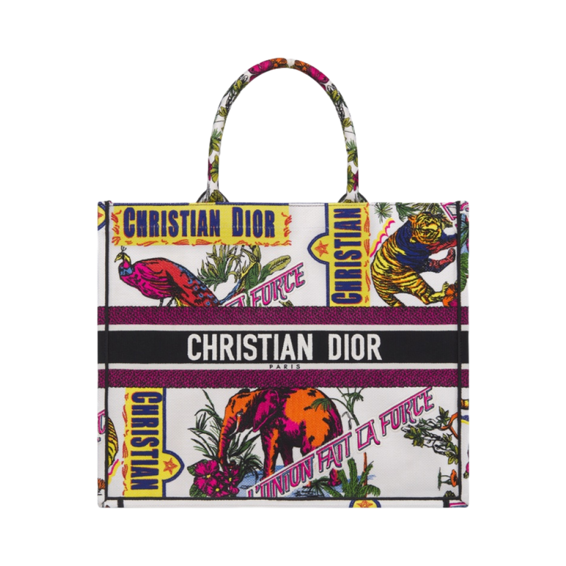 디올 라지 디올 북 토트백 인디언 애니멀 자수 화이트 멀티컬러(Dior Large Book Tote Indian Animals Embroidery White Multicolor) - 1