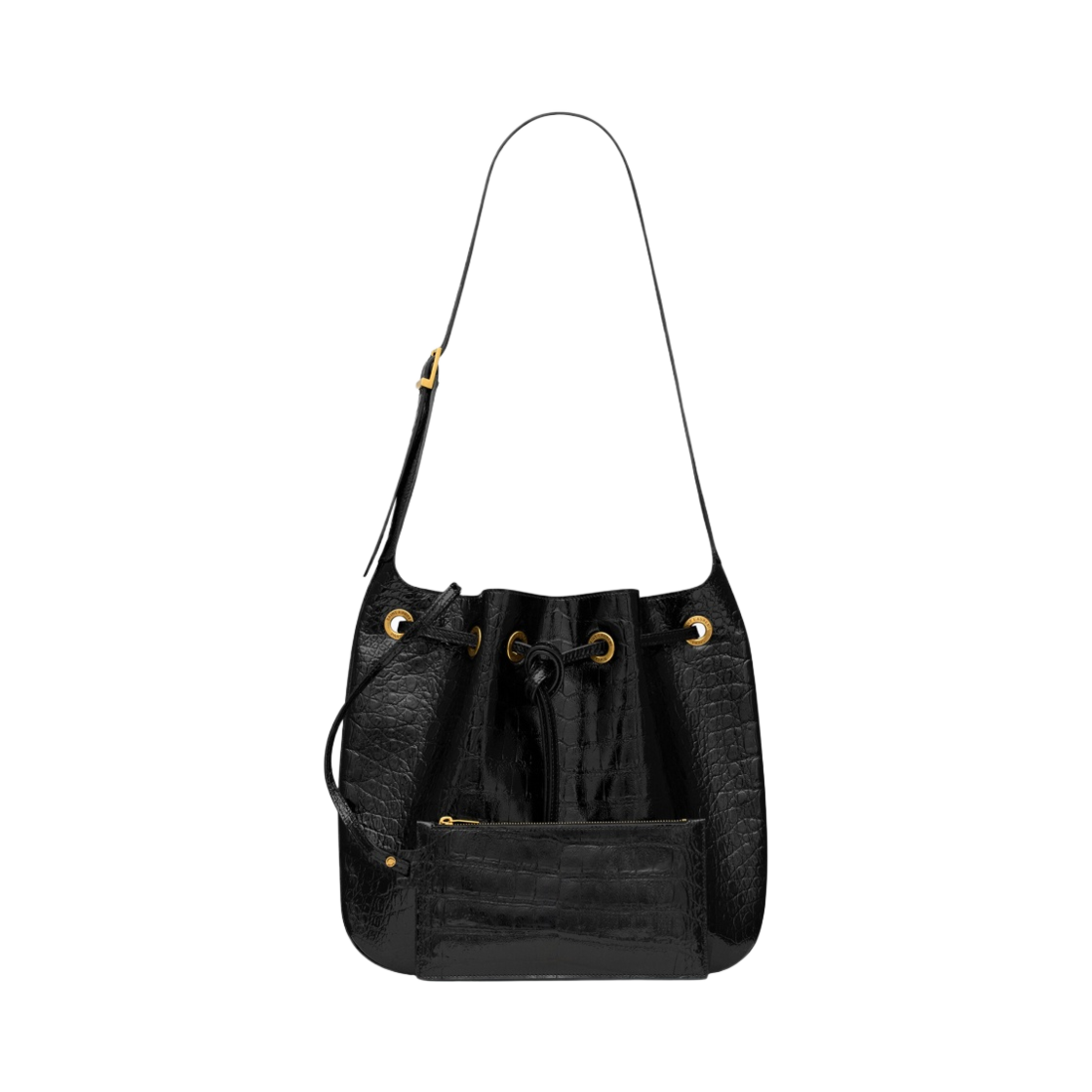 생로랑 크로커다일 엠보스드 페이턴트 레더 파리 VII 미디움 호보백 블랙(Saint Laurent Paris VII Medium Hobo Bag in Crocodile Embossed Patent Leather Black) - 4