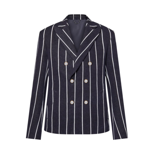 Louis Vuitton Double Breasted Linen and Cotton Blend Tailored Jacket Navy Blue