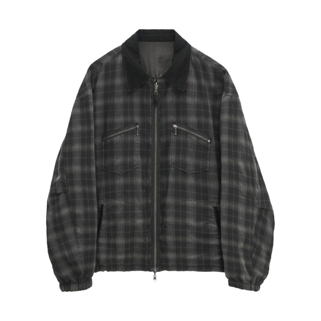 PL5PJU7801B0 Polyteru Reversible Blouson Ramie & Check Black + Black - 대표 이미지 #1
