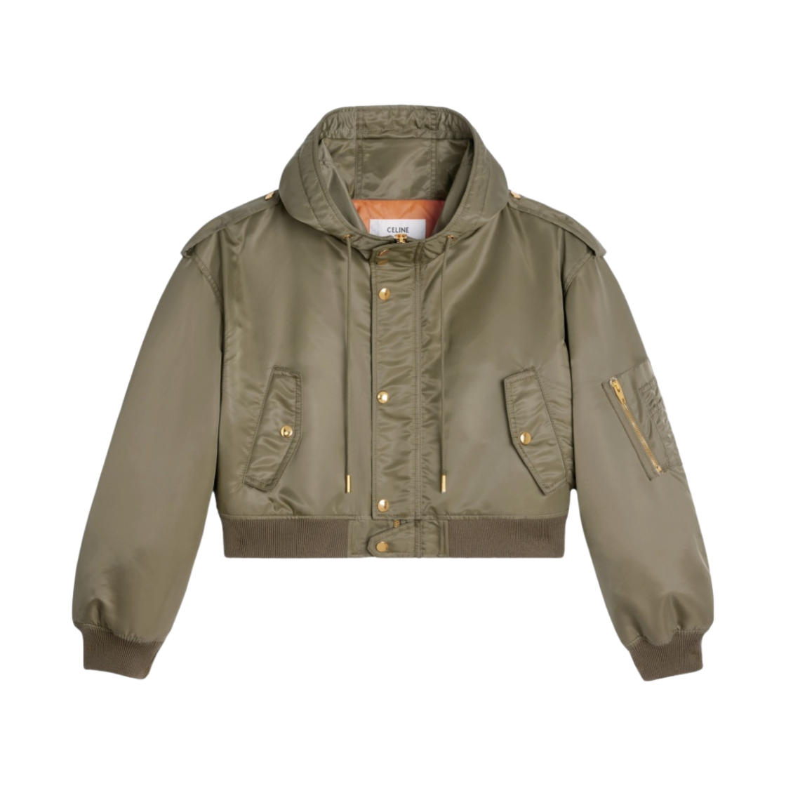 (W) 셀린느 나일론 트윌 크롭 밀리터리 봄버 자켓 카키((W) Celine Cropped Military Bomber Jacket in Nylon Twill Kaki) - 1