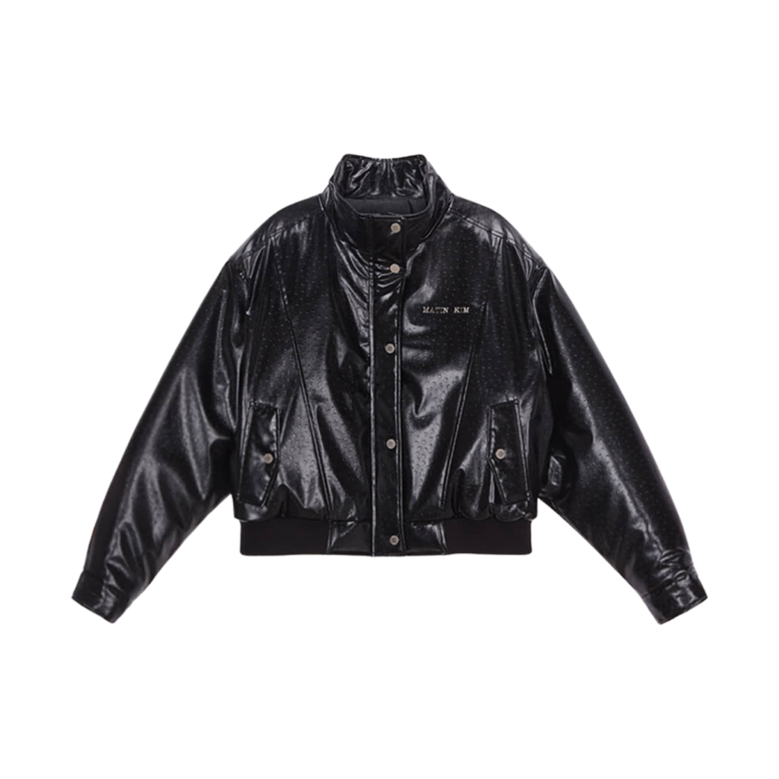 (W) 마뗑킴 하이 넥 레더 자켓 블랙((W) Matin Kim High Neck Leather Jacket Black) - 1