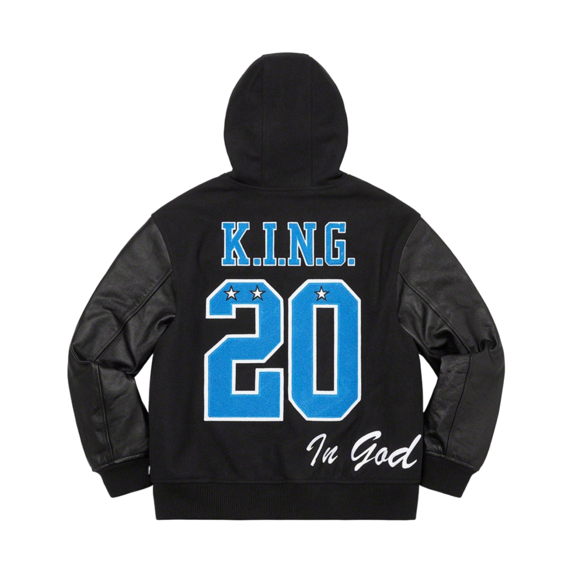 슈프림 킹 후드 바시티 자켓 블랙 - 20FW(Supreme King Hooded Varsity Jacket Black - 20FW) - 3