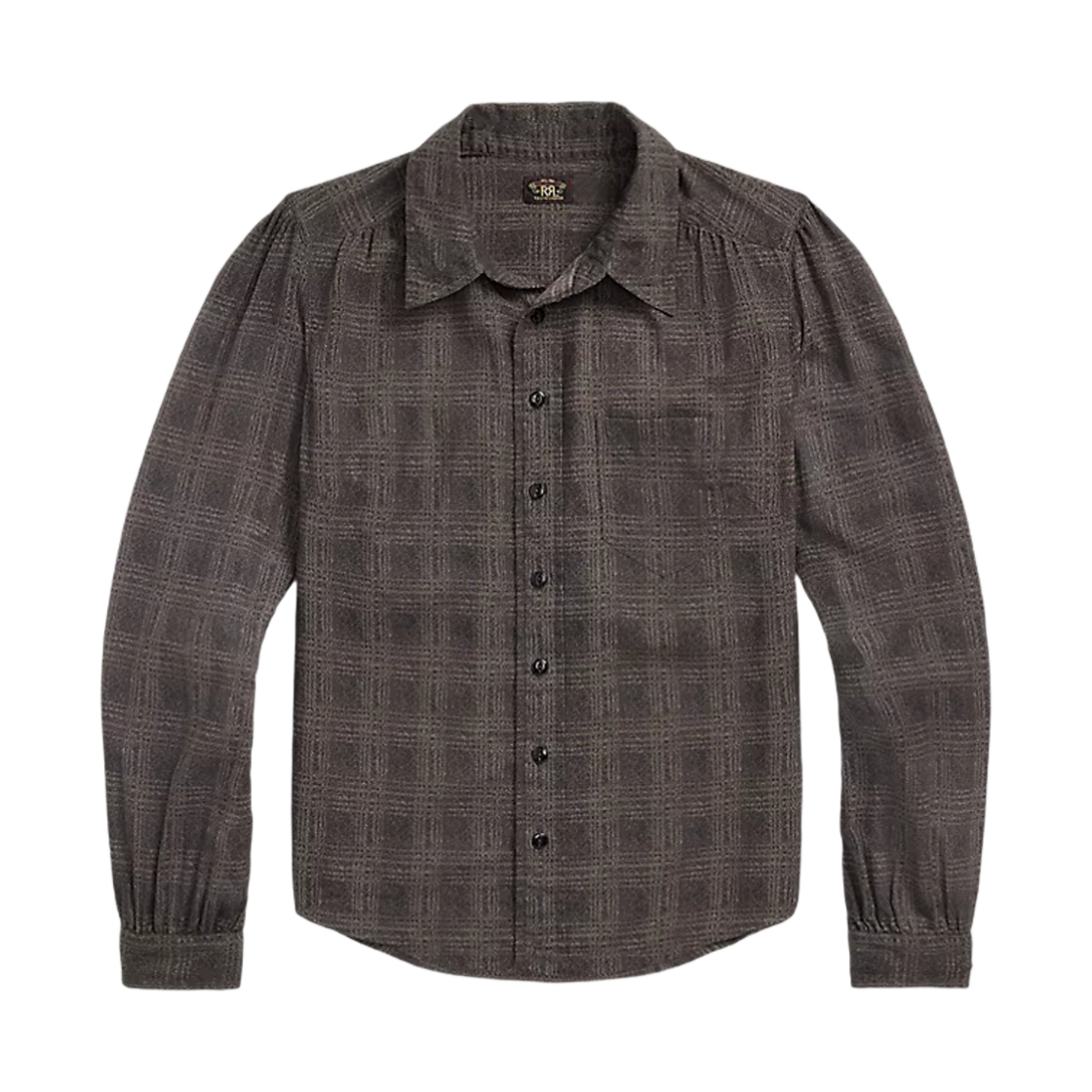 (W) 더블알엘 옴브레 플레이드 크링클드 코튼 블라우스 블랙 차콜((W) Double RL Ombre Plaid Crinkled Cotton Blouse Black Charcoal) - 1