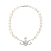 Vivienne Westwood One Row Pearl Bas Relief Choker Silver