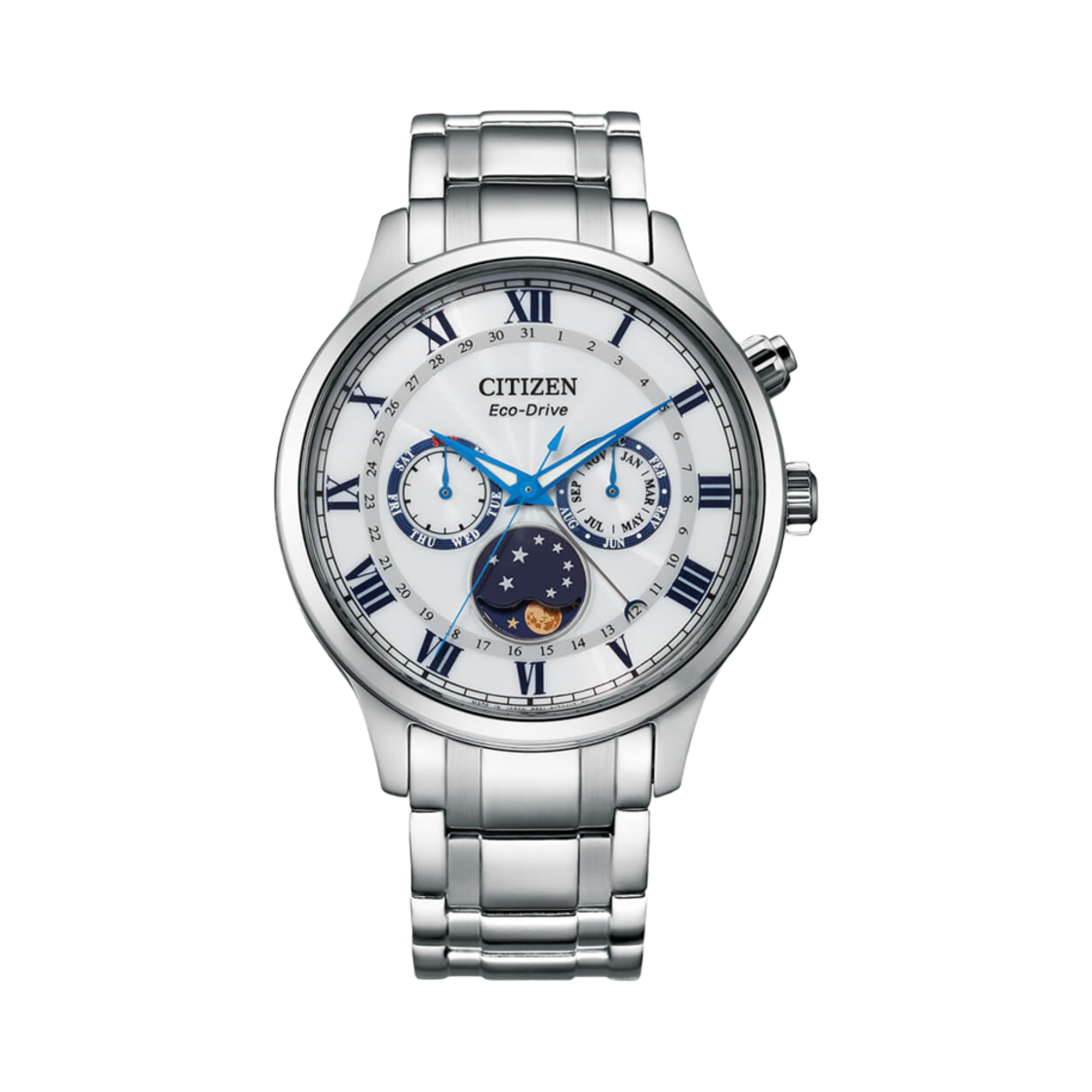시티즌 문 페이즈 에코드라이브 42mm 스테인리스 스틸 화이트 실버(Citizen Moon Phase Eco-Drive 42mm Stainless Steel White Silver) - 1