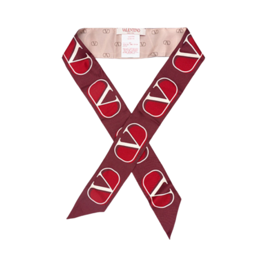 (W) Valentino Vlogo Silk Bandeau Scarf Pink Red