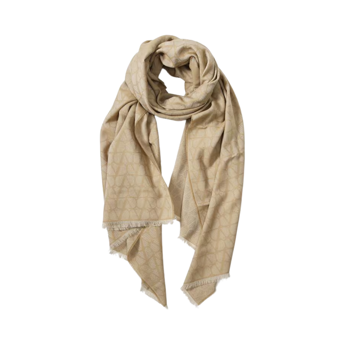 ED020JWP0BG Valentino Vlogo Signature Wool and Silk Scarf Beige